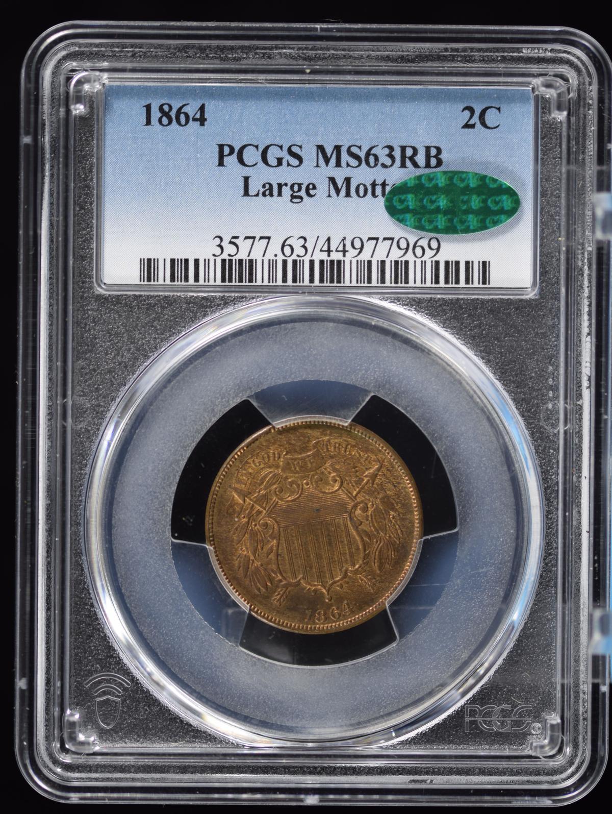 1864 Two Cent Large Motto PCGS MS-63 CAC PQ