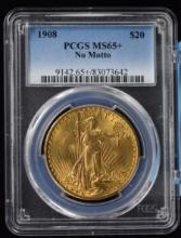 1908 $20 Gold St Gaudens PCGS MS-65 Plus No Motto