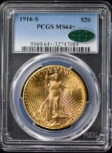 1916-S $20 Gold St Gaudens PCGS MS-64 Plus CAC
