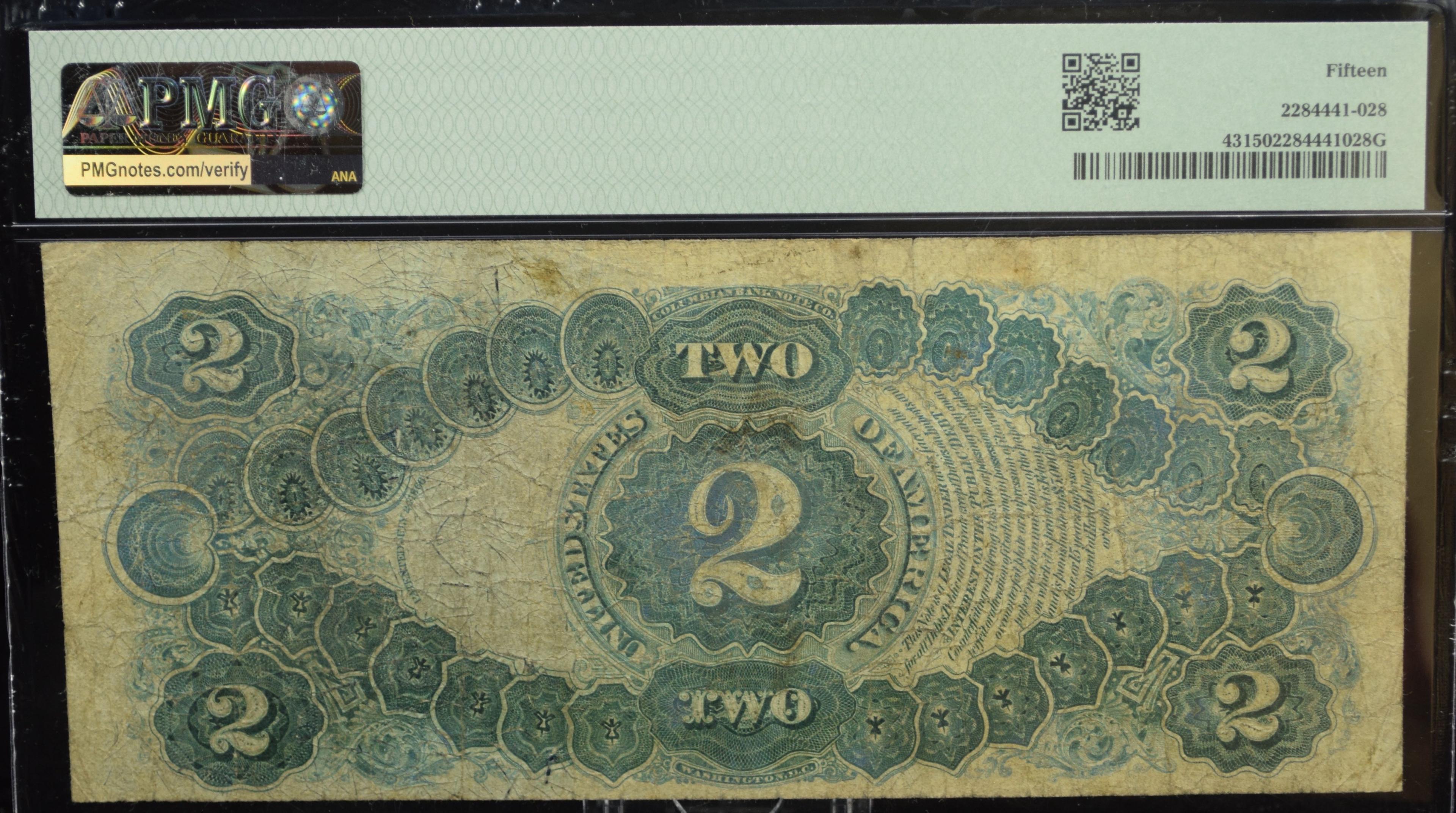 $2 1874 Legal Tender B6134849A PMG15 Choice Fine