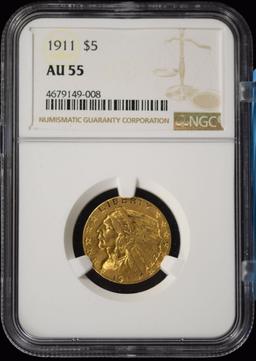 1911 $5 Gold Indian NGC AU-55