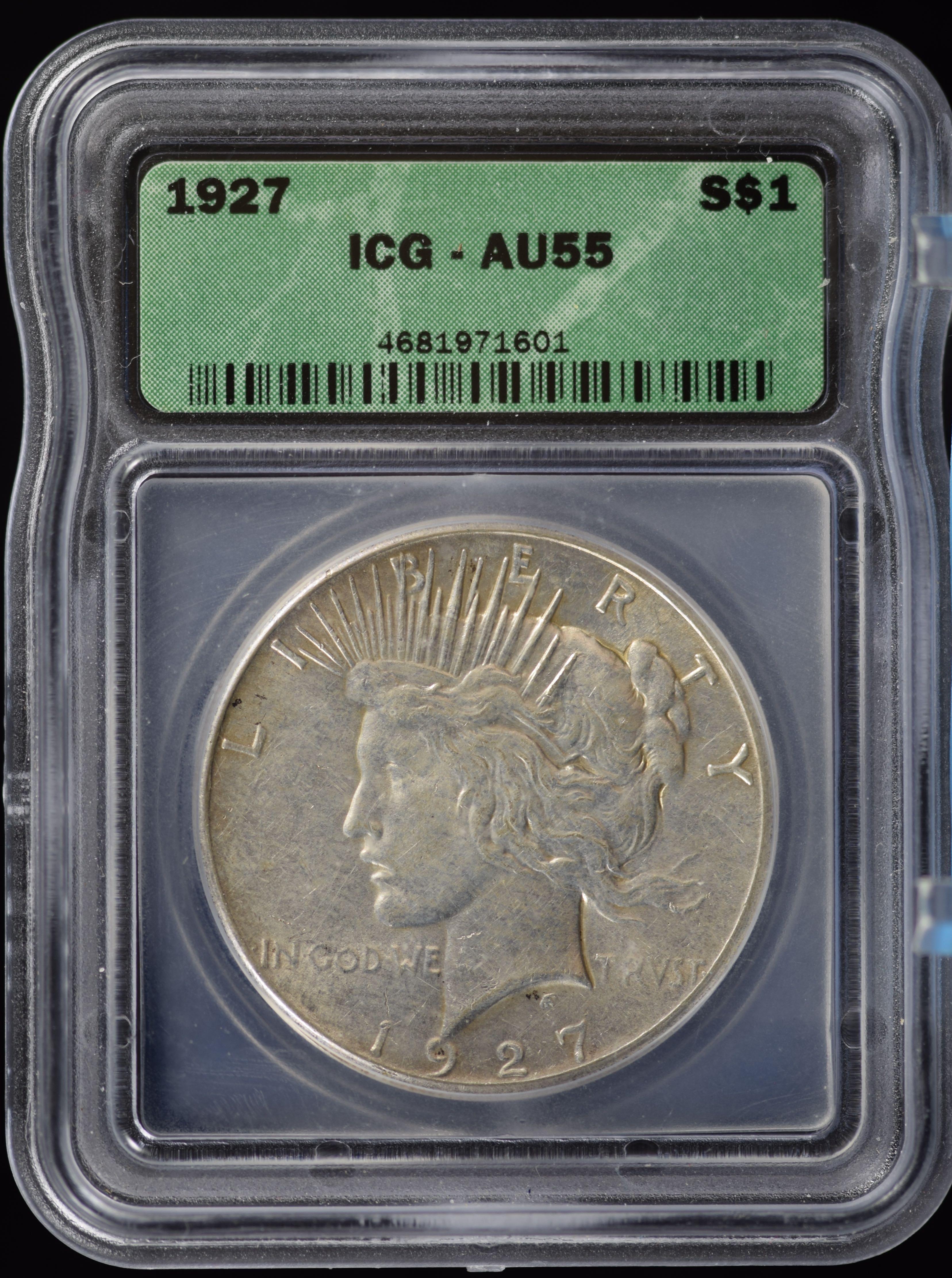 1927 Peace Dollar ICG AU-55