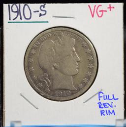 1910-S Barber Half Dollar VG Plus Full Rim