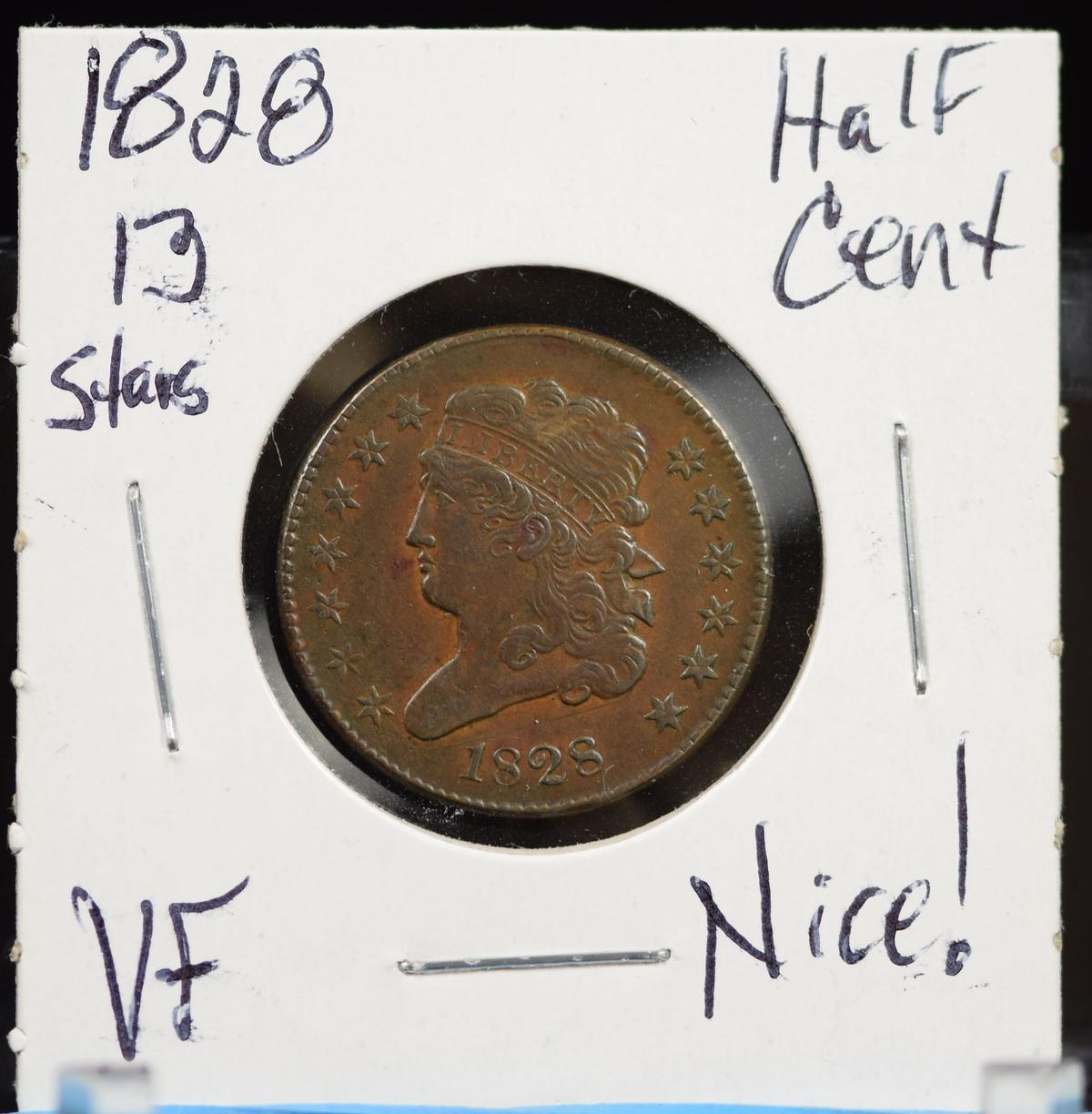 1828 Half Cent 13 Stars VF Nice