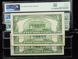 3 $5 Blue Seal Silver Certificates PMG 35-64 F1