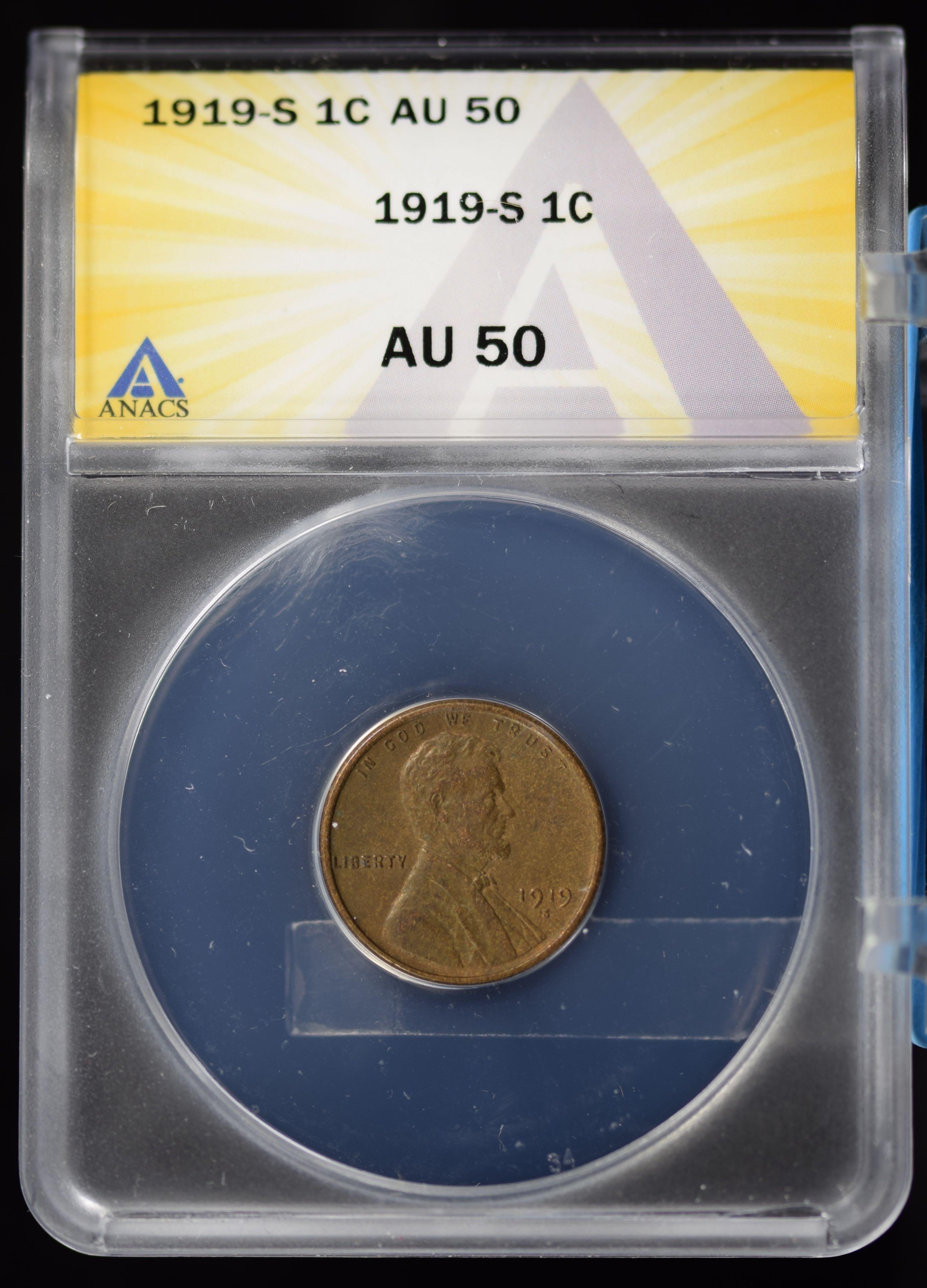 1919-S Lincoln Cent ANACS AU-50