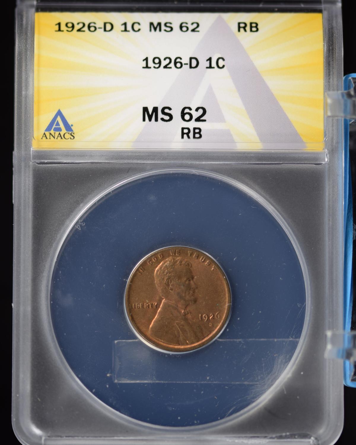 1926-D Lincoln Cent ANACS MS-62 RB