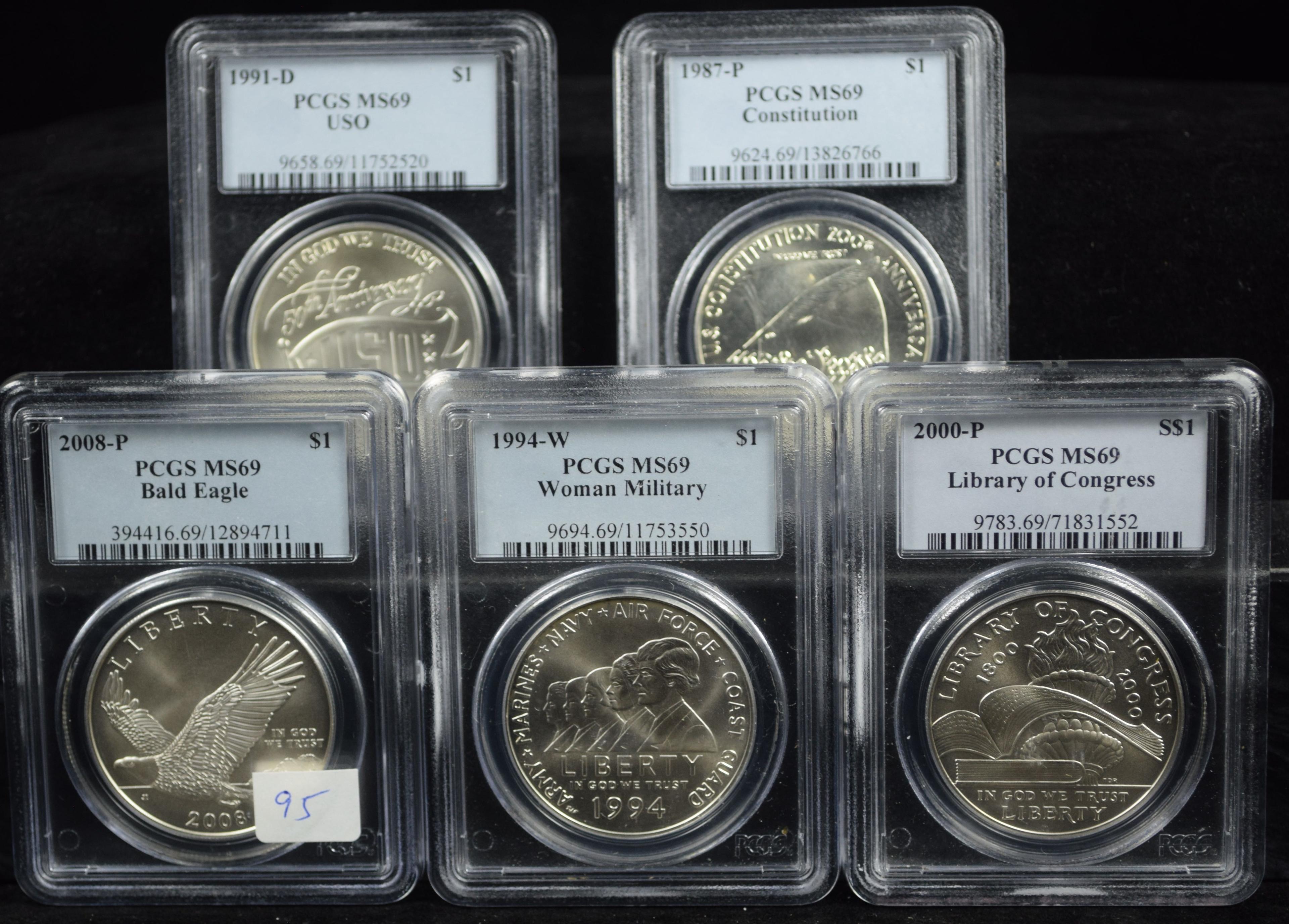 5 PCGS Silver Dollars Con Women Eagle Cons USO