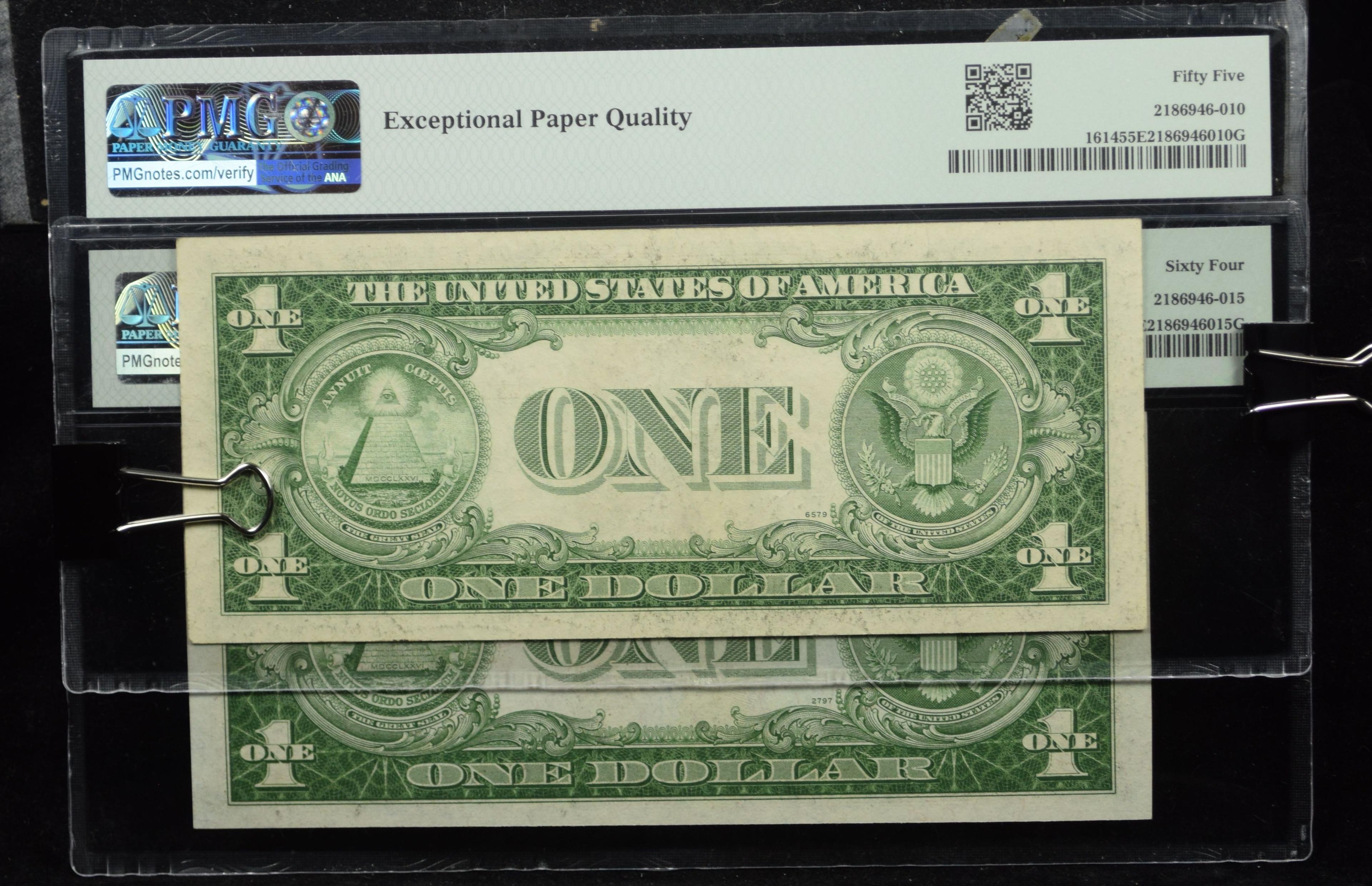 2 $1 1935E/A Silver Certificates PMG 64-55EPQ F15