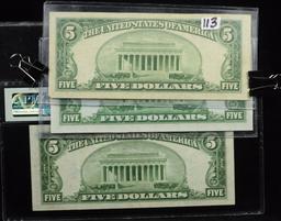 3 $5 Blue Seal Silver Certificates PMG35-no grade F28