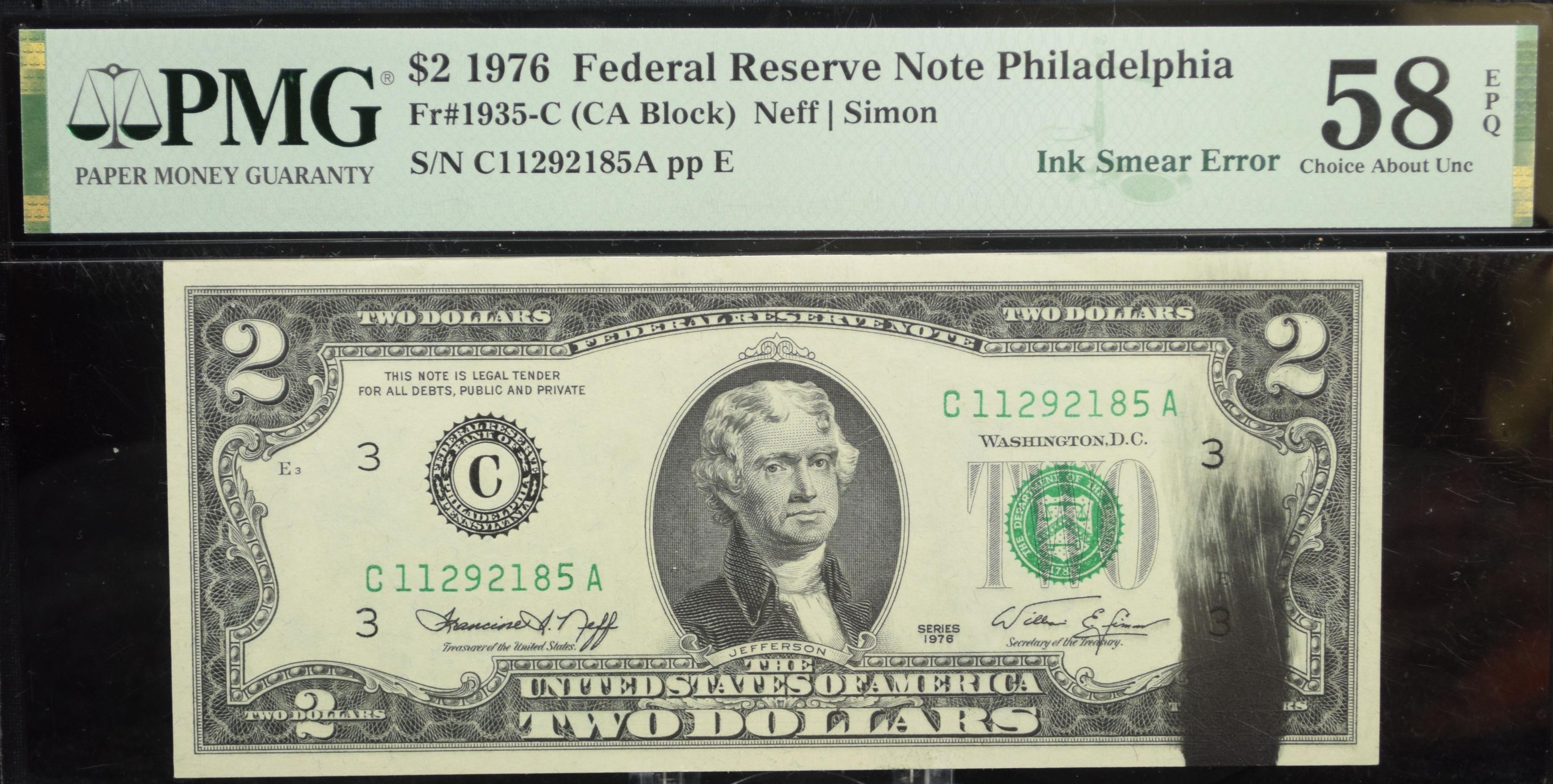 $2 1976 Error FRSN Philadelphia Cll292185A PMG58EPQ