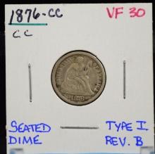 1876-CC Seated Dime VF30