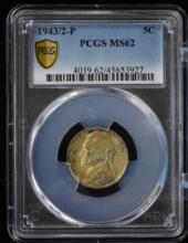 1943/2 Jefferson Nickel PCGS MS-62 Rare