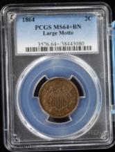 1864 Two Cent Large Motto PCGS MS-64 Plus BN