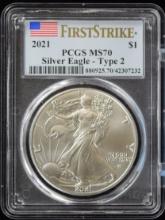 2021 American Silver Eagle PCGS MS-70 Type 2 High Grade