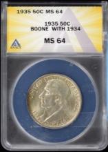 1935 Boone Commem Half Dollar ANACS MS-64 with 1934