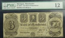 $3 1830 Manchester MI Bank 889 PMG12 Fine