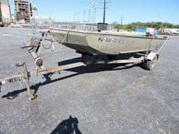 Traveler Flat Bottom Boat with Trailer & Johnson Outboard