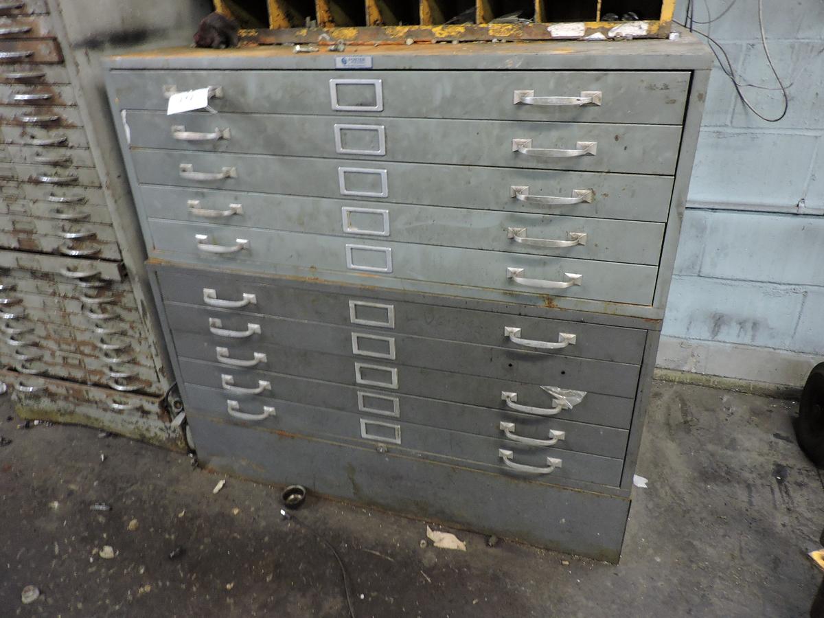 Pair of Wide Blue Print Cabinets - Filled with Used Parts