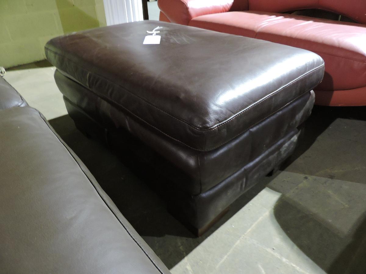 Brown Faux Leather Ottoman - Approx. 39" X 24" X 18" Tall