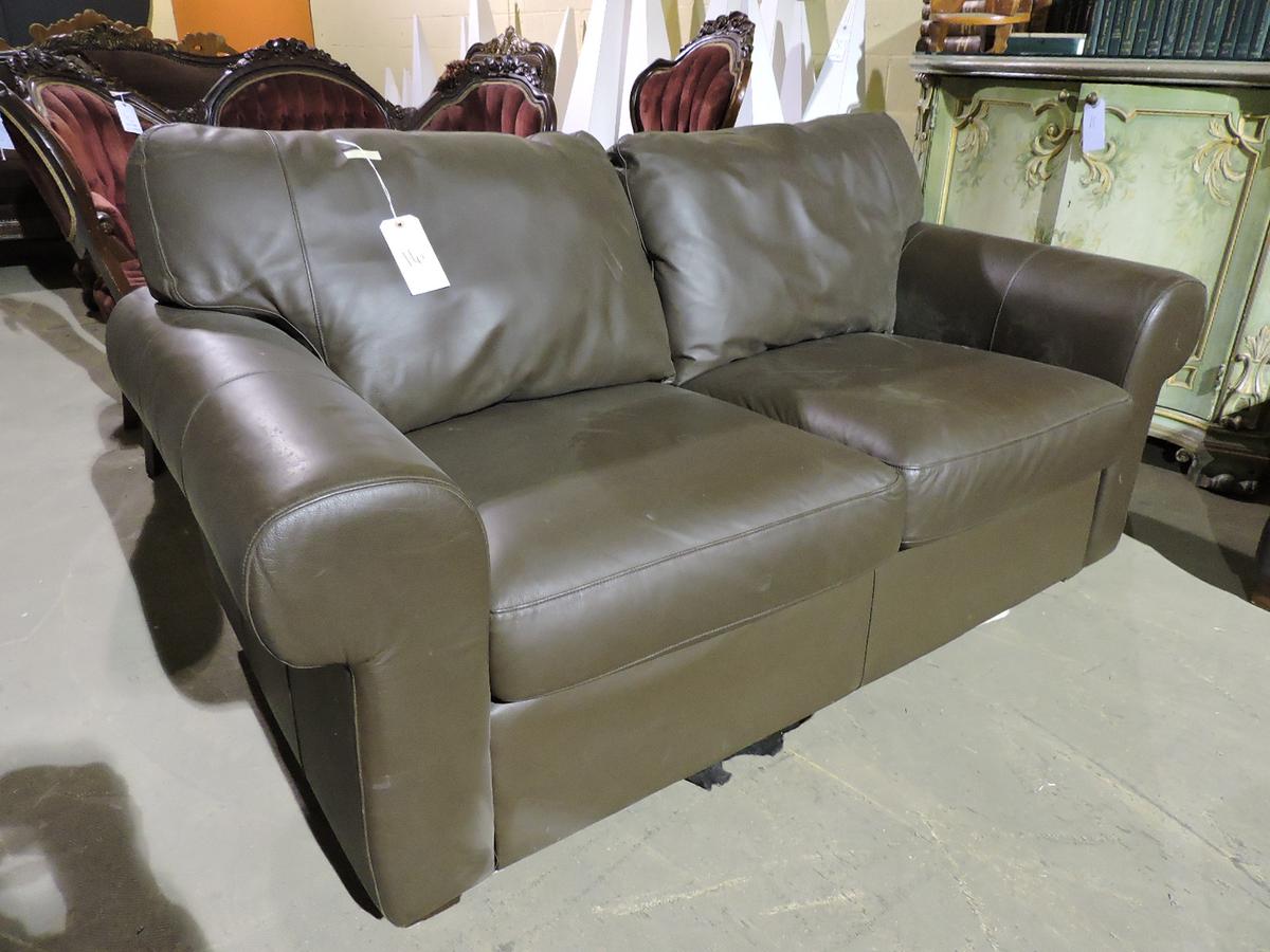 Brown Faux Leather Love Seat - Approx 66" Wide X 35" Deep X 35" Tall