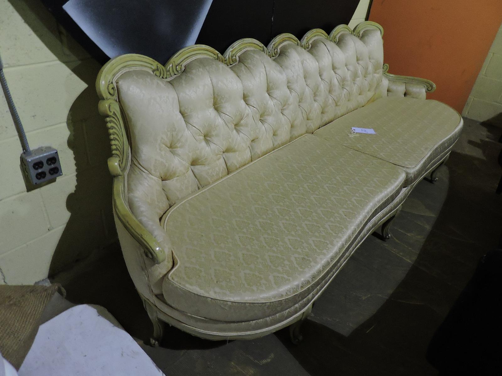 Beige Victorian Style Sofa -- Approx. 91" Wide X 32" Deep X 31" Tall