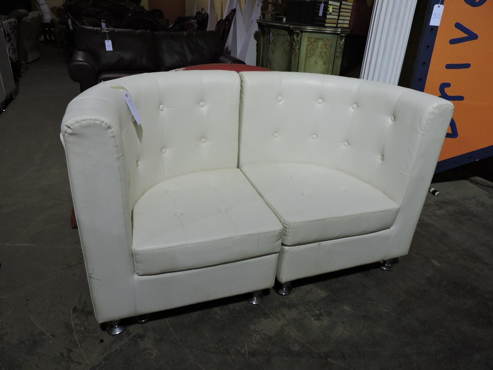 Modern 2-Part Love Seat - White - Faux Leather