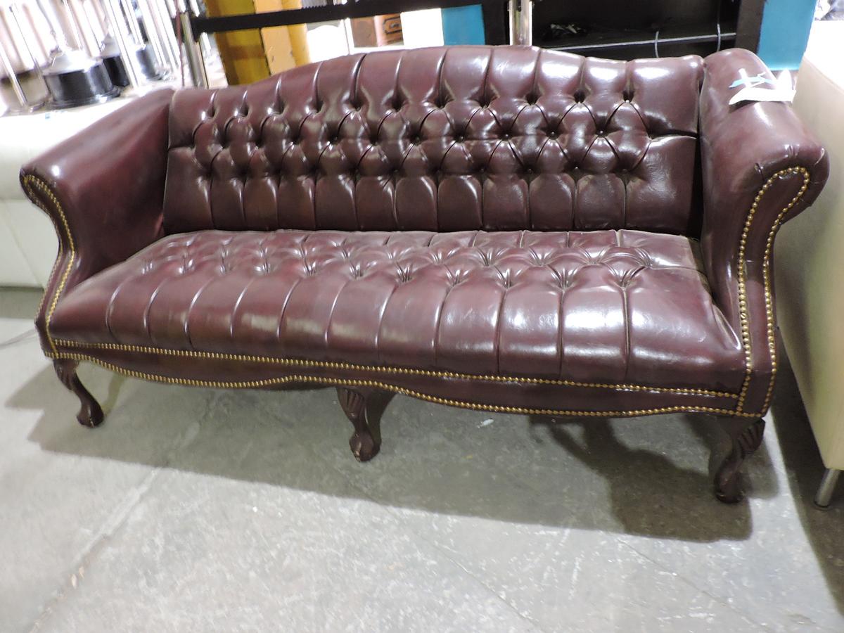 Classic Tufted Faux Leather Formal Couch / Approx 76" Wide