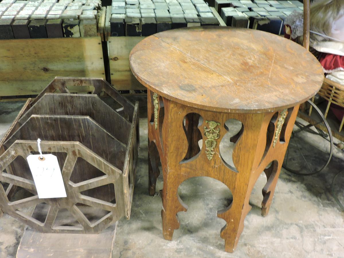 Vintage Magazine Rack and Small Side Table - 18" Tall