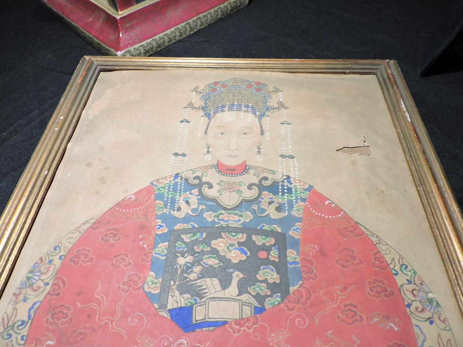 Antique Chinese Elder Painting / Framed / Hand-Painted / See Photos for Condition
