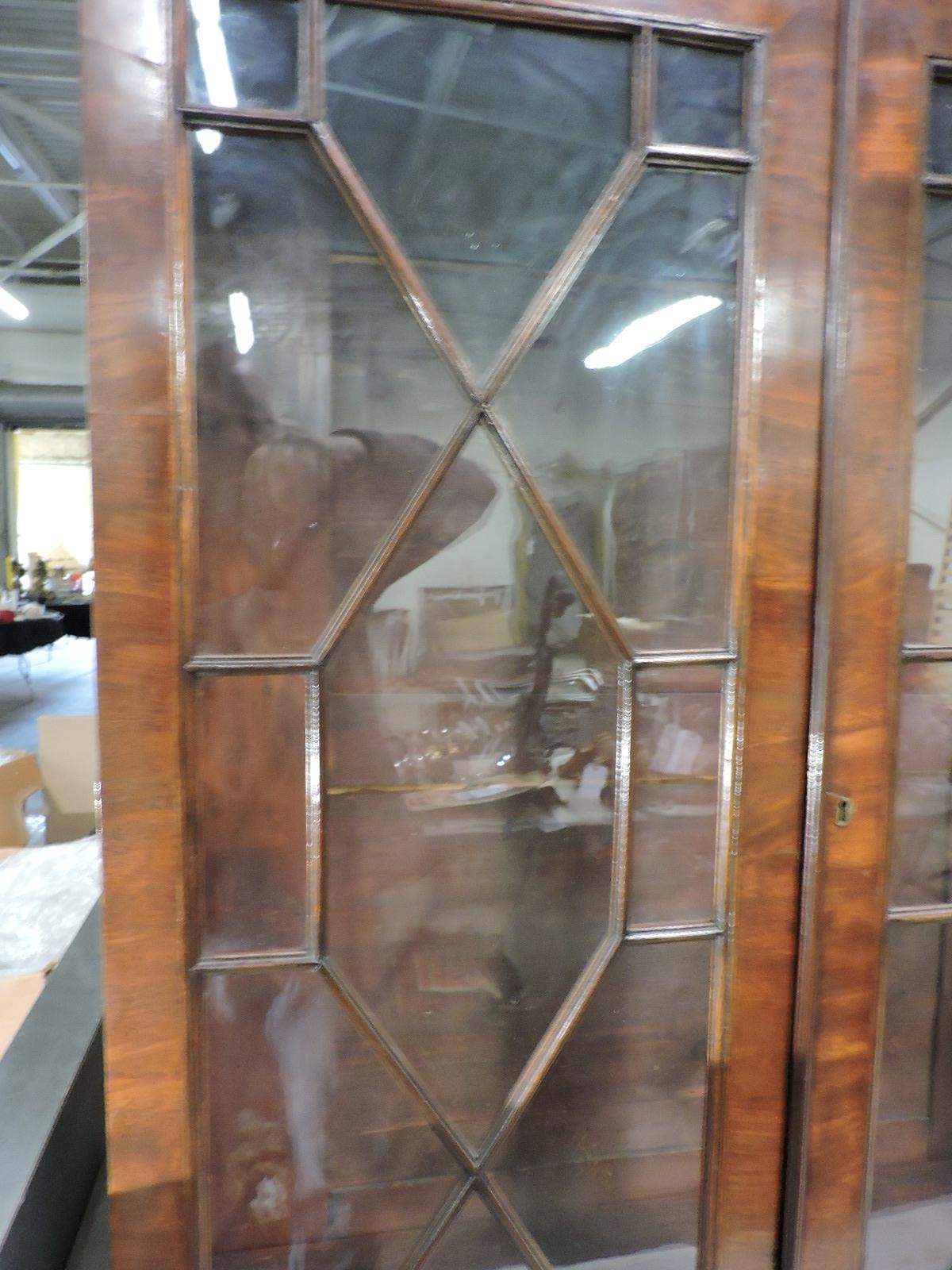 Antique 2-Door Glass and Wood Table-Top Cabinet -- with original key