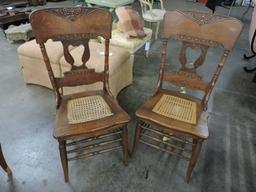 Pair of Antique Wooden Woven Seat Chairs - one has weave damage