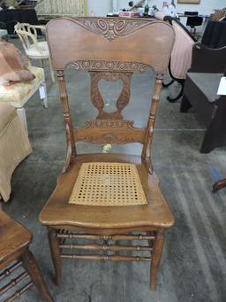 Pair of Antique Wooden Woven Seat Chairs - one has weave damage