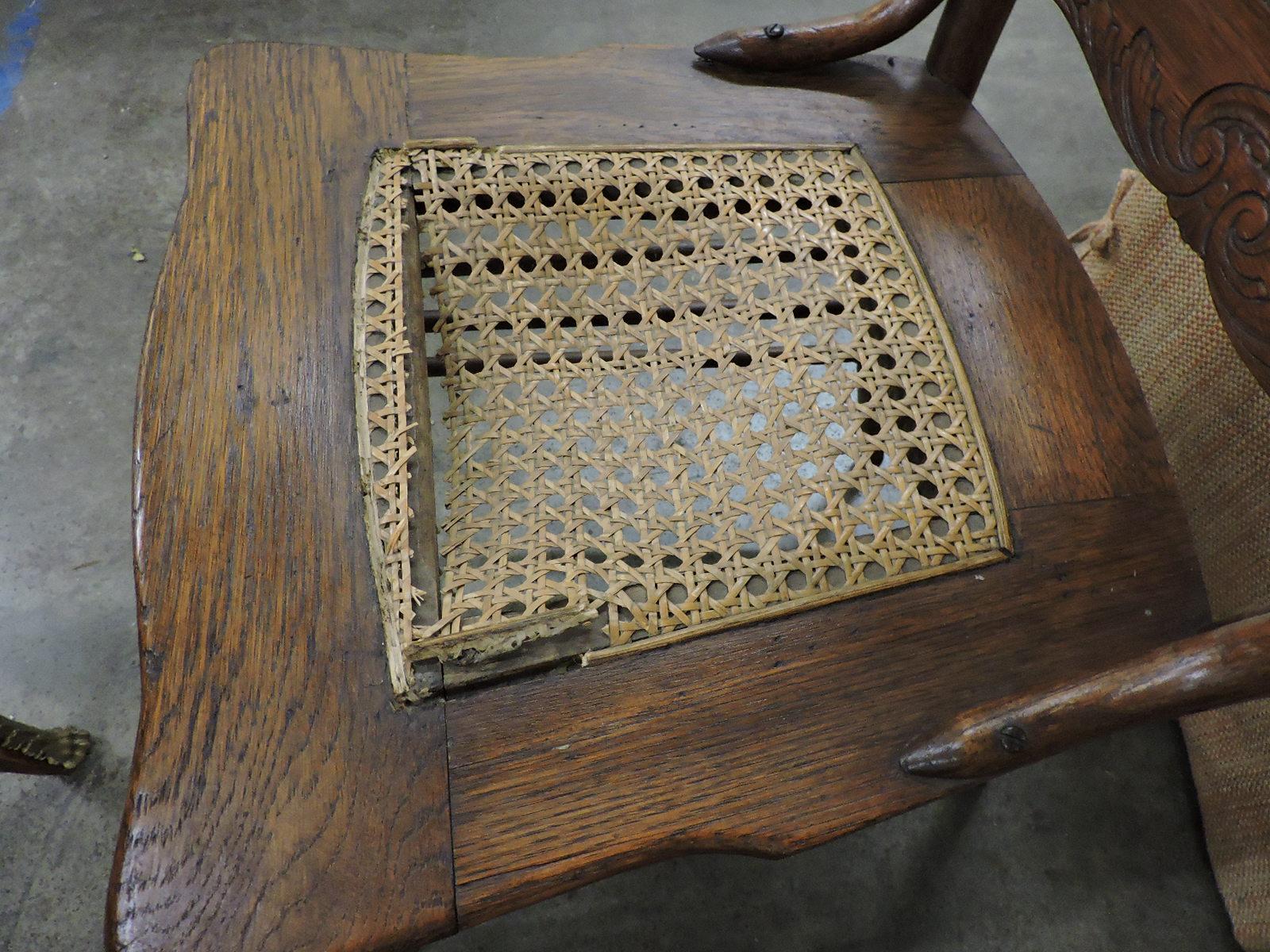 Pair of Antique Wooden Woven Seat Chairs - one has weave damage