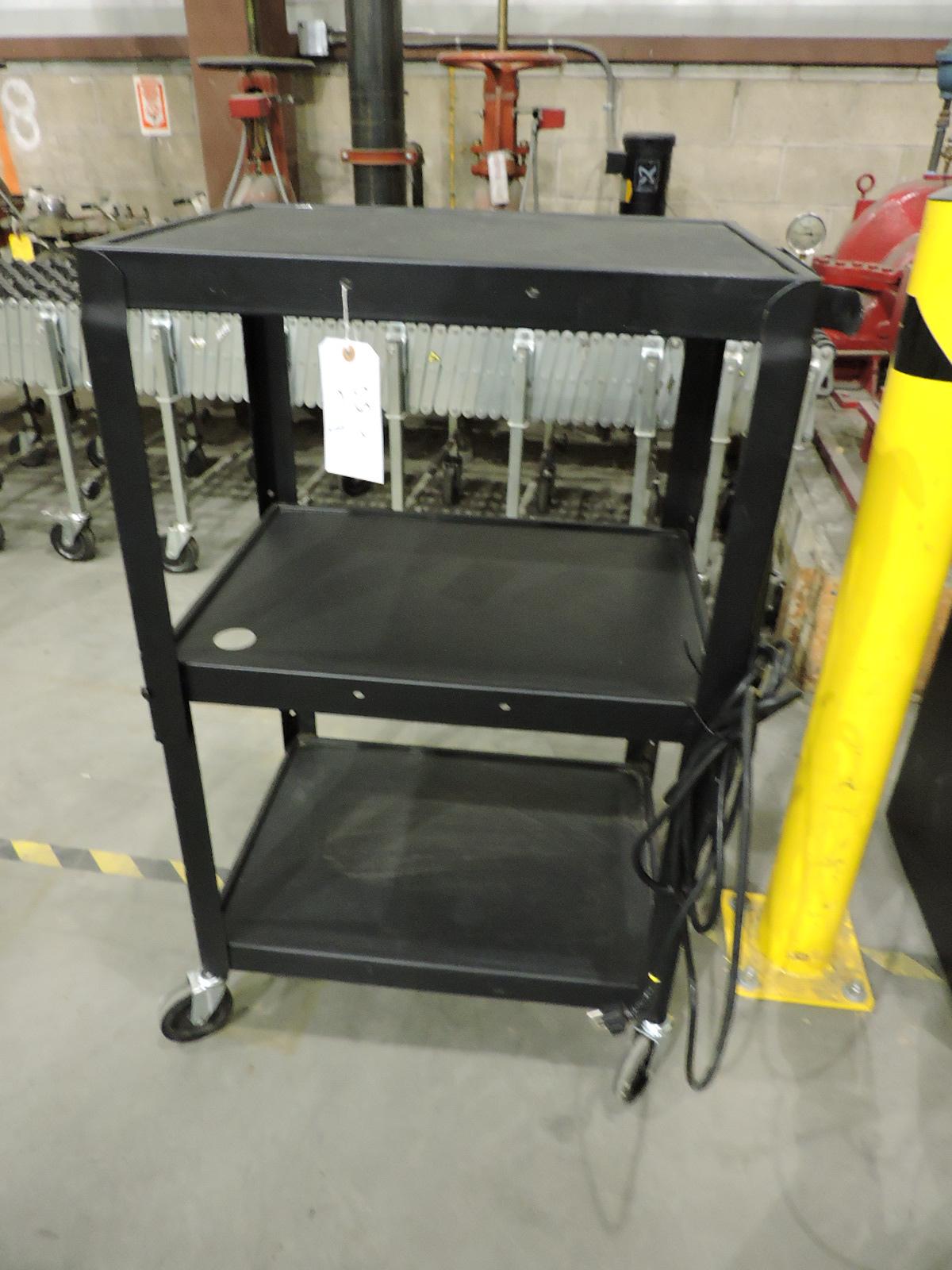 Rolling Steel A/V Cart with Built-In Power Strip / 18" X 26" X 40" Tall