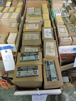 Apprx 30 Boxes of FLAT HEAD WOOD SCREWS and more - Most Boxes are Full