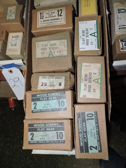 Apprx 30 Boxes of FLAT HEAD WOOD SCREWS and more - Most Boxes are Full