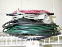 Lot of 4 Extension Cords, Clamp Light and Rope