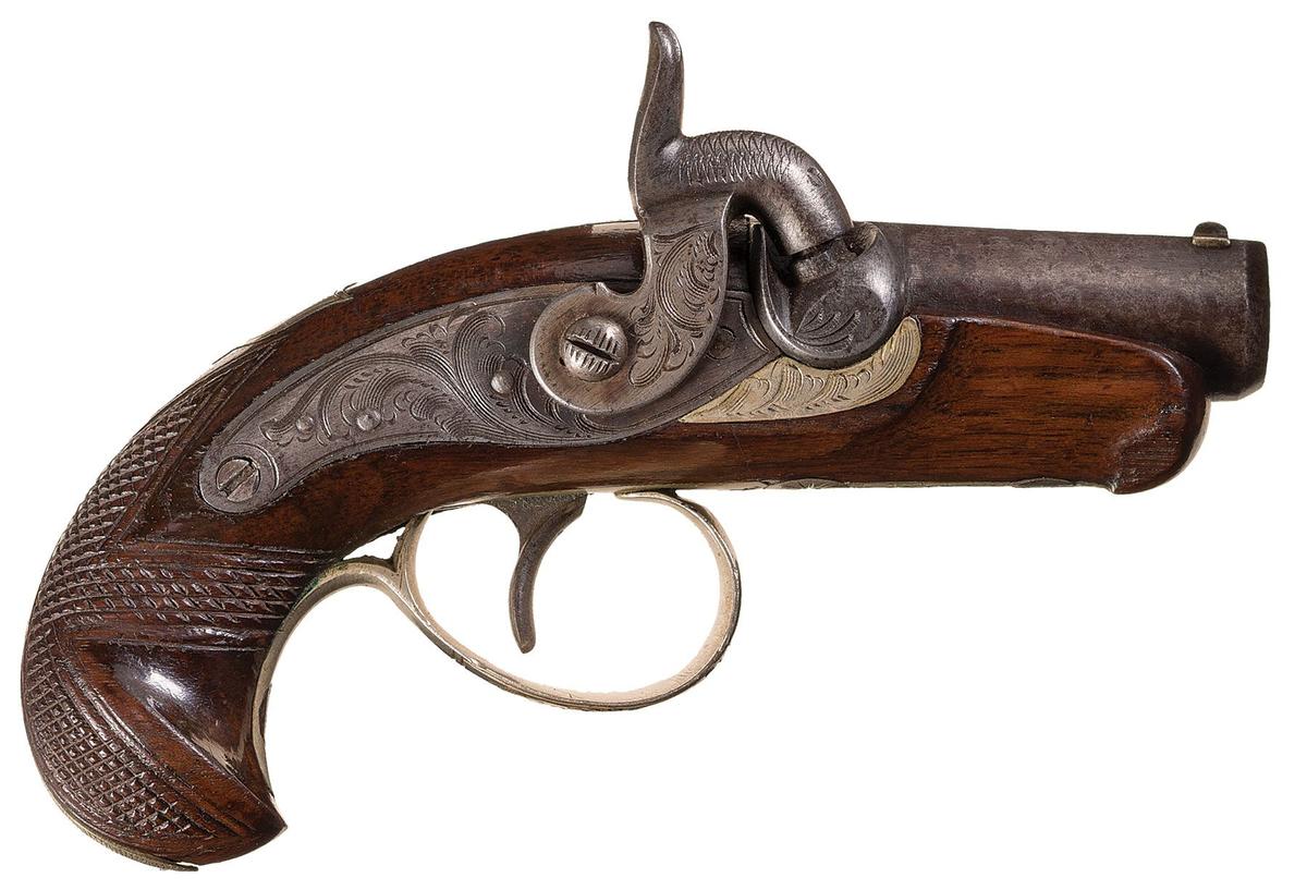 J.E. Evans Engraved Philadelphia Derringer Percussion Pistol