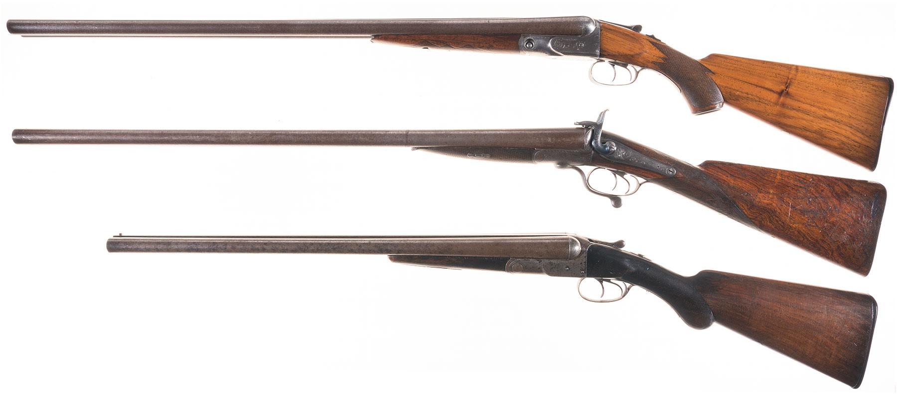 Three Engraved Double Barrel Shotguns