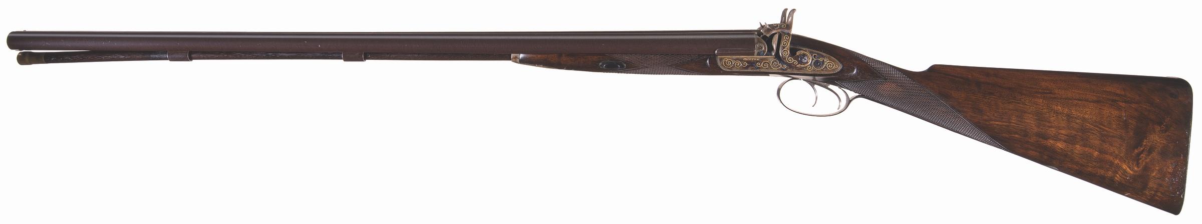 Engraved-Inlaid Hewson Percussion Double Barrel Shotgun