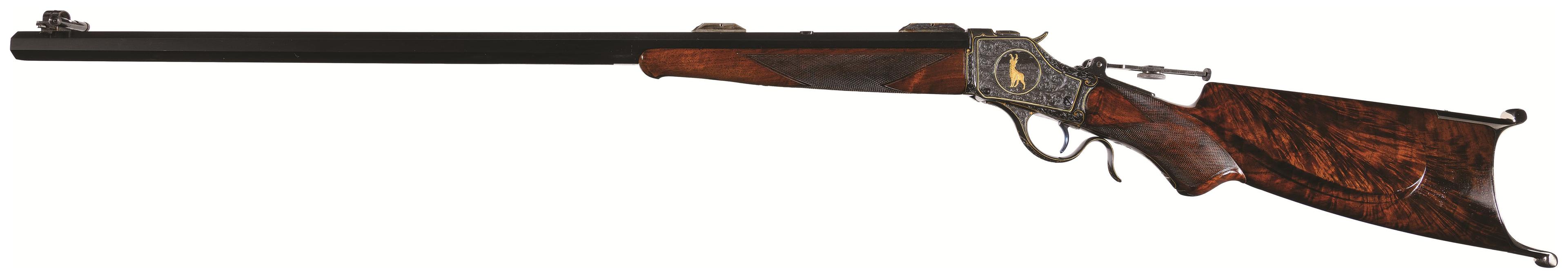 Viramontez Engraved Inlaid Winchester Model 1885 High Wall Rifle