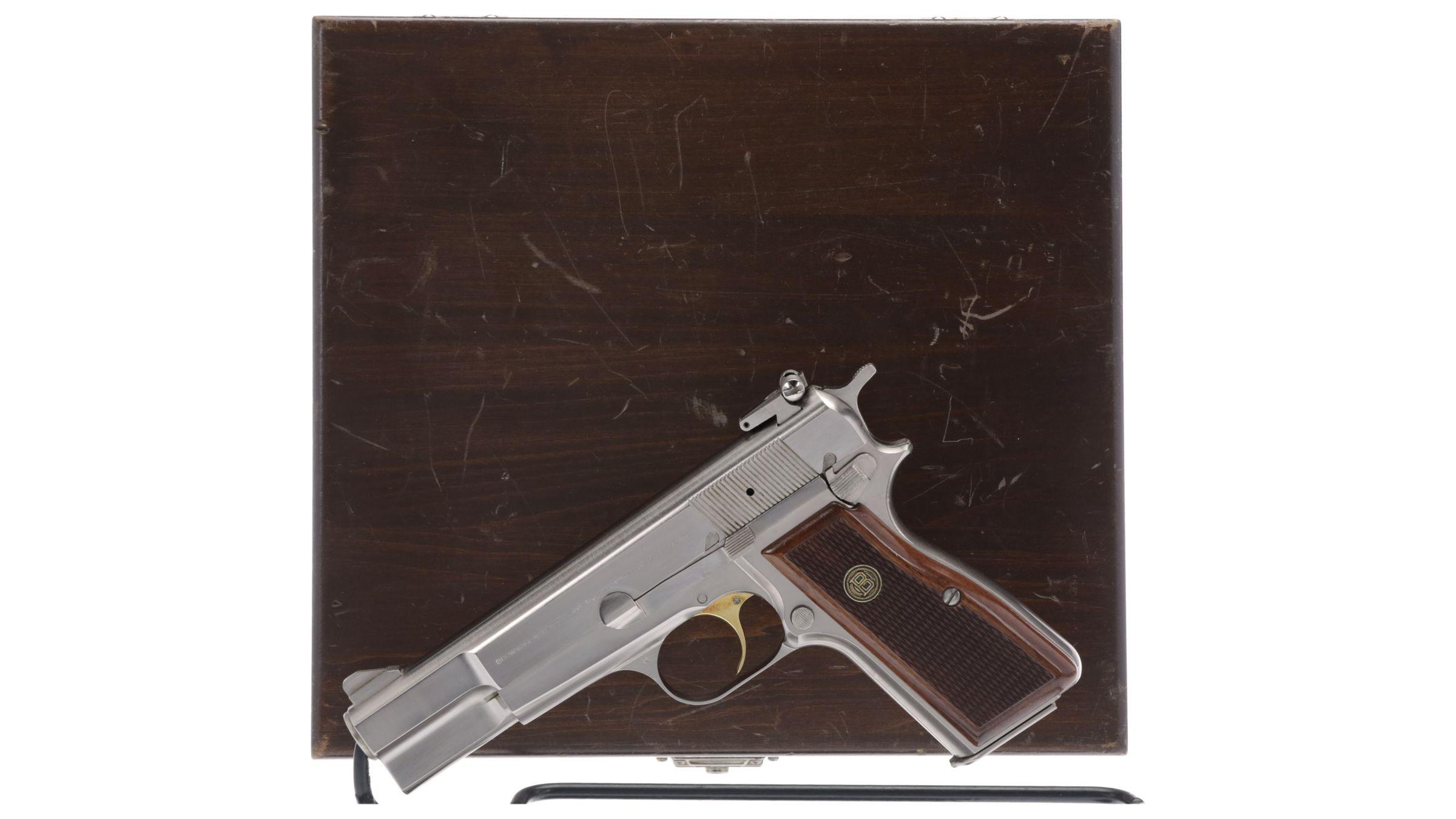 Belgian Browning High-Power Semi-Automatic Pistol with Wood Case