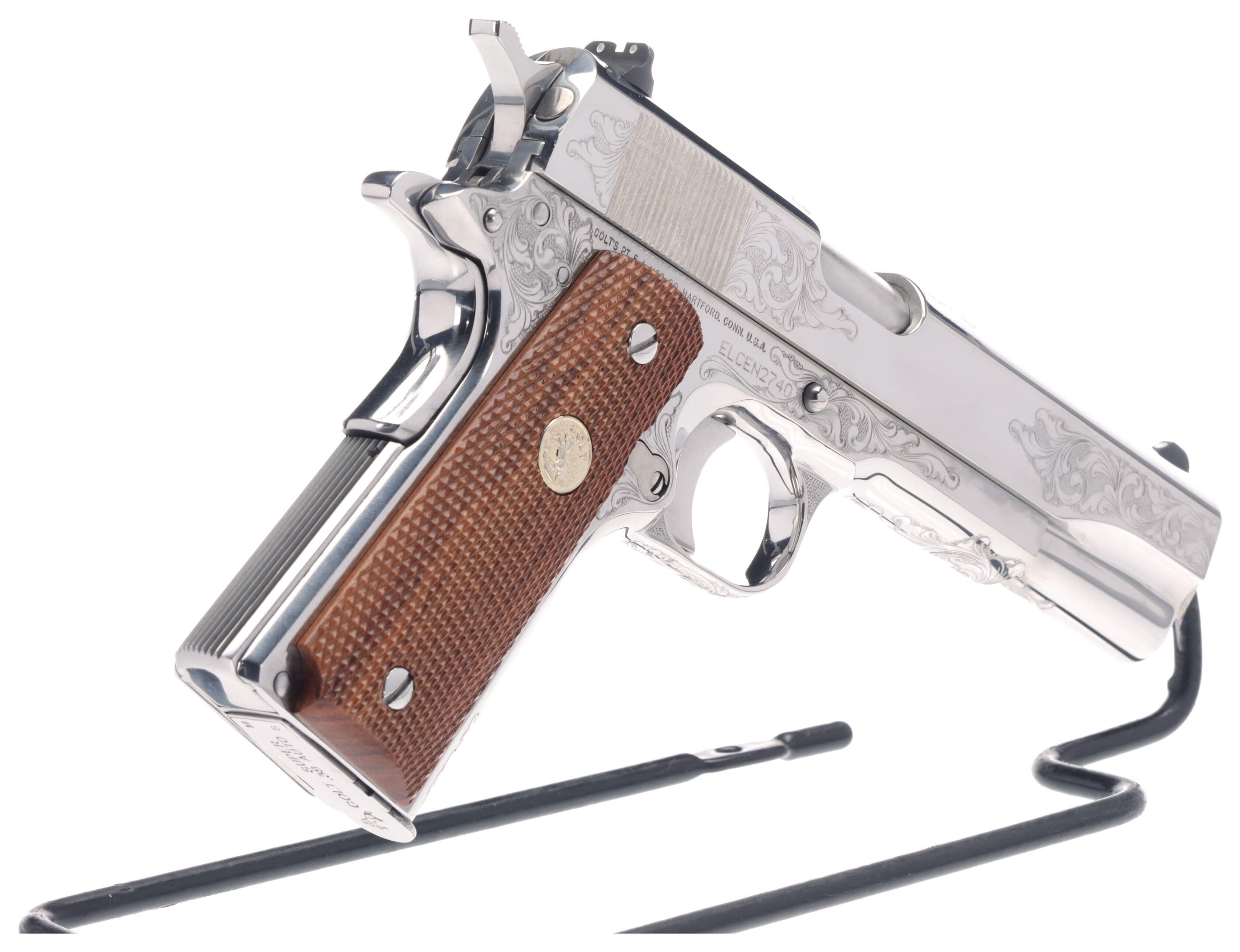 Engraved Colt Government Model Semi-Automatic Pistol with Box