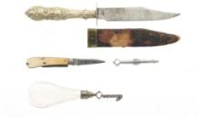 Sheffield Bowie Knife, Pocket Knife, and Flask with Spanner