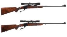Two Ruger No. 1 Falling Block Single Shot Rifles with Scopes