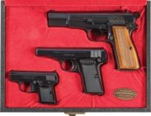 Cased Set of Three Belgian Browning Semi-Automatic Pistols