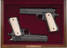 Pair of Cased John Adams Jr. Engraved Colt 1911 Pattern Pistols
