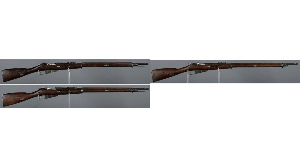 Three Model 1891 Mosin-Nagant Bolt Action Rifles