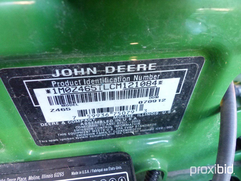 JD EZ TRACK ZERO TURN 62'' CUT MOWER VIN#1MDZ465T1CM121084